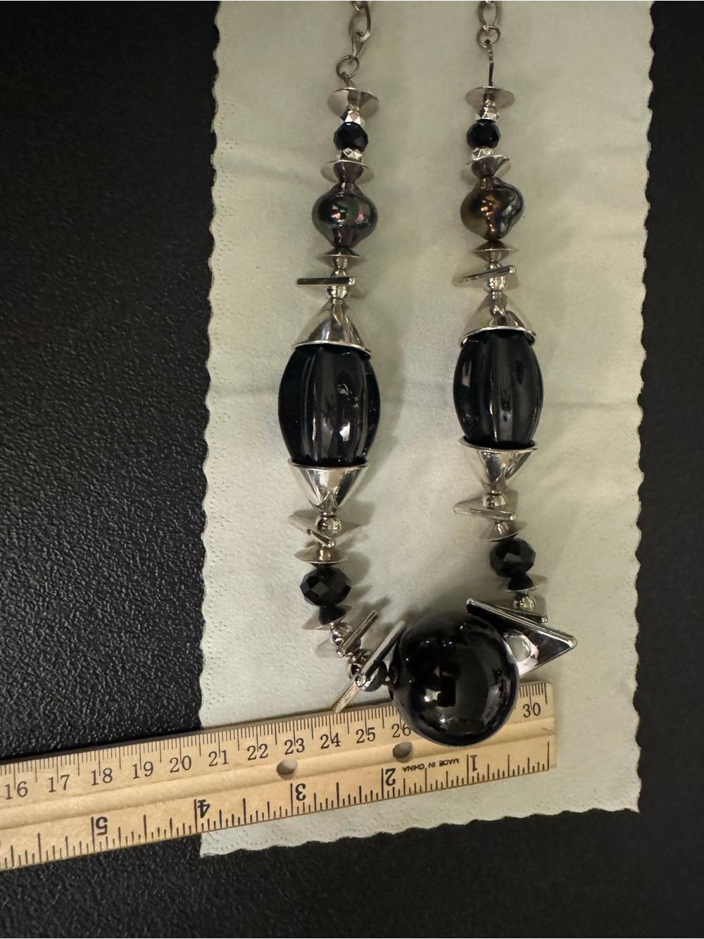 Chunky Black Beaded Necklace with Silver Accents